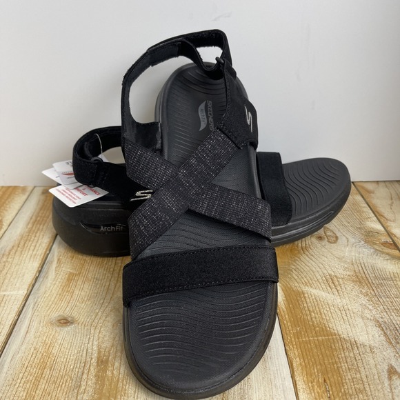 Skechers Shoes - Skechers Arch Fit Go Walk Sandals Astonish  Womens 11 Strappy Glitter Black